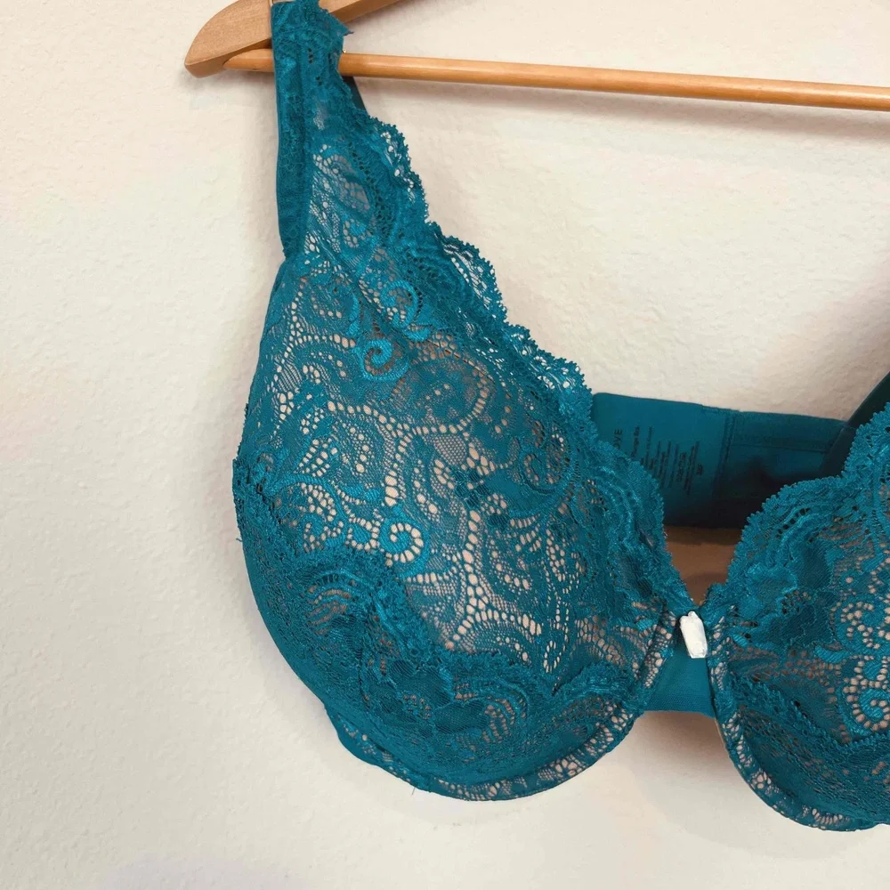 ThirdLove Size 38F Bra Teal Contour Plunge Underwire Padded Lace‎ NWOT